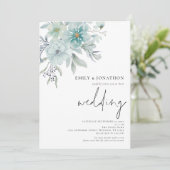 Elegant Blauwgroen Zee Mist Florals QR Code Wedden Kaart (Staand voorkant)
