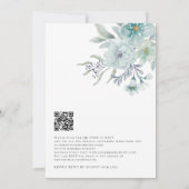 Elegant Blauwgroen Zee Mist Florals QR Code Wedden Kaart (Achterkant)