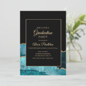 Elegant Blauwgroen zwart goud marmer agaat Afstude Kaart (Staand voorkant)