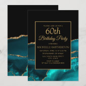 Elegant Blauwgroen zwart marmer Gold 60th Kaart (Voorkant / Achterkant)