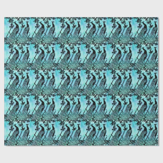 Elegant Blauwgroen & Zwart Pauw Patroon Cadeaupapier (Vlak)