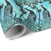 Elegant Blauwgroen & Zwart Pauw Patroon Cadeaupapier (Rol Hoek)