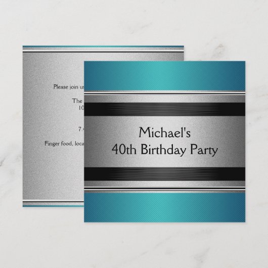 Elegant Blauwgroen zwart & zilver metaal 40e verja Kaart (Voorkant / Achterkant)