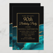 Elegant Blauwgroen zwarte marmer Gold 90th Birthda Kaart (Voorkant / Achterkant)