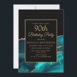 Elegant Blauwgroen zwarte marmer Gold 90th Birthda Kaart<br><div class="desc">Elegant blauwgroen en zwart marmer met gouden glitter op uitnodiging van het 90ste verjaardagsfeest. Neem contact met mij op voor hulp bij aanpassingen of voor het aanvragen van matching of het coördineren van Zazzle-producten</div>