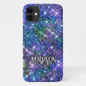 Elegant blauwgroene nepschitterende monogram Case-Mate iPhone case (Achterkant)