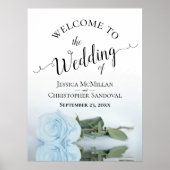 Elegant Bleek blauw Roos Calligrafie Weddenschap W Poster (Voorkant)