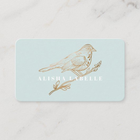 Elegant Bleek Blauwgroen en goudvogel Visitekaartje (Voorkant)