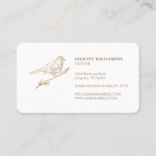 Elegant Bleek Blauwgroen en goudvogel Visitekaartje (Achterkant)