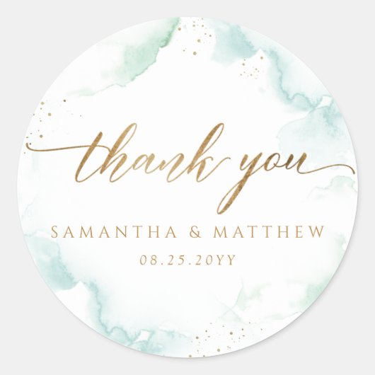 Elegant Bleek Blue en Green Waterverf Dank u wel Ronde Sticker (Voorkant)