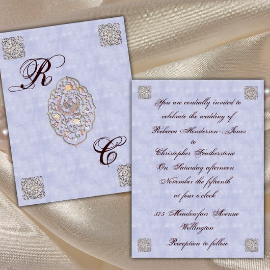 Elegant Bleek Blue Vintage Wedding Invitation Kaart