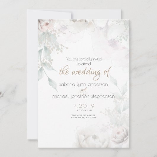 Elegant Bleek Blush Coral and White Peonies Kaart (Voorkant)