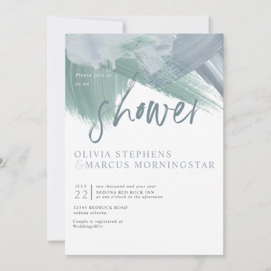 Elegant Bleek Dusty Blue Abstracte penseelstreken Kaart (Voorkant)