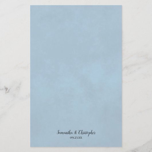 Elegant Bleek Dusty Blue Roos Budget Wedding Menu (Achterkant)