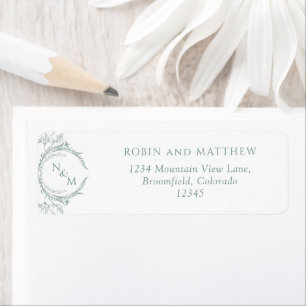Elegant Bleek Green Monogram Wedding Return Addres Etiket