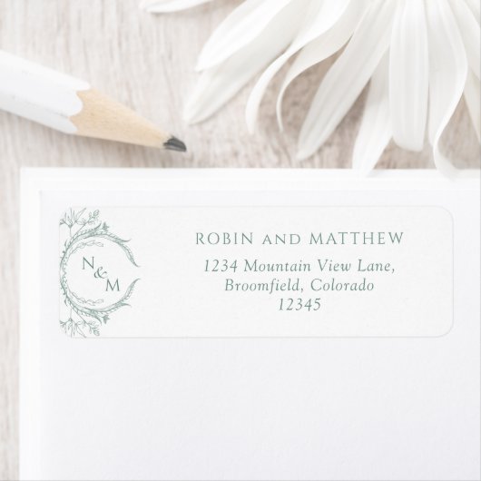Elegant Bleek Green Monogram Wedding Return Addres Etiket (Insitu)
