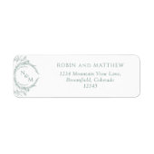 Elegant Bleek Green Monogram Wedding Return Addres Etiket (Voorkant)