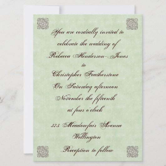 Elegant Bleek Green Vintage Wedding Invitation Kaart (Voorkant)