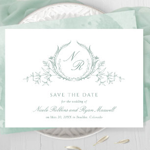 Elegant Bleek Green Waterverf Monogram Calligrafie Save The Date