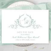 Elegant Bleek Green Waterverf Monogram Calligrafie Save The Date