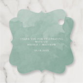 Elegant Bleek Green Waterverf Monogram Wedding Bedankjes Labels (Achterkant)