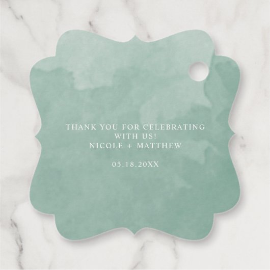 Elegant Bleek Green Waterverf Monogram Wedding Bedankjes Labels (Achterkant)