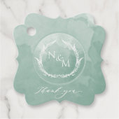 Elegant Bleek Green Waterverf Monogram Wedding Bedankjes Labels (Voorkant)