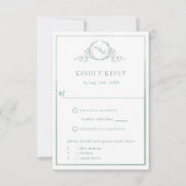 Elegant Bleek groen monogram en Waterverf RSVP (Voorkant)