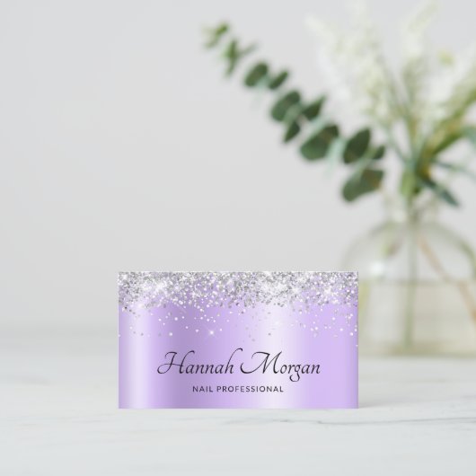 Elegant Bleek Lavender Paars Ombre Silver Glitter Visitekaartje (Staand voorkant)