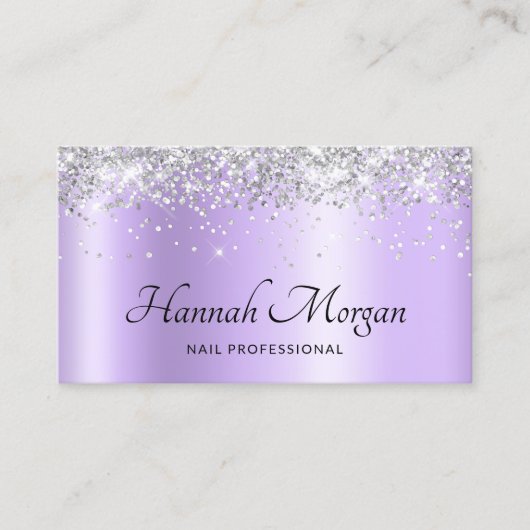 Elegant Bleek Lavender Paars Ombre Silver Glitter Visitekaartje (Voorkant)