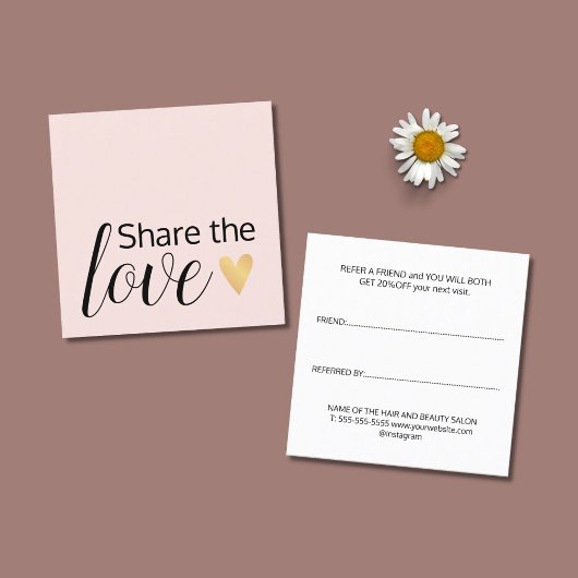 Elegant Bleek Roos Gold Heart Beauty Salon Aanbevelingskaartje