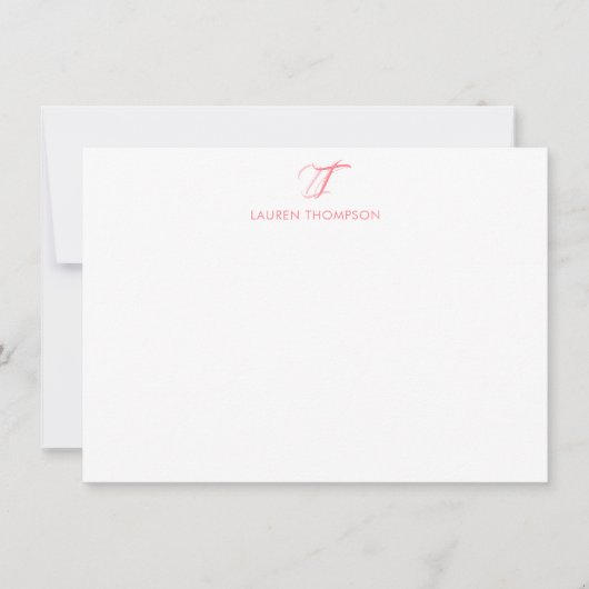 Elegant Bleek Roze Cute Couple Initiaal Monogramed Notitiekaartje (Voorkant)