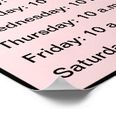 Elegant Bleek Roze met Black Script Salon Hours Poster (Hoek)