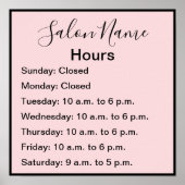Elegant Bleek Roze met Black Script Salon Hours Poster (Voorkant)