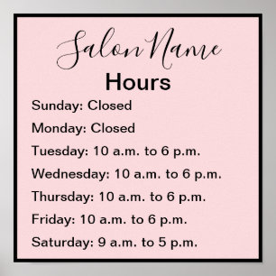 Elegant Bleek Roze met Black Script Salon Hours Poster