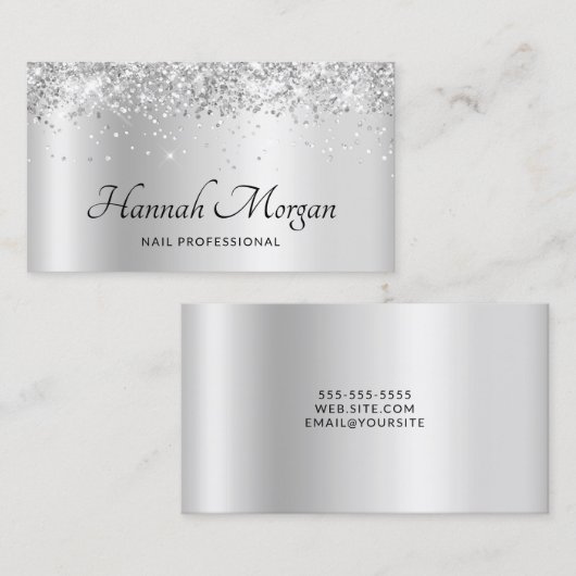 Elegant Bleek Silver Satin Ombre Folie en Glitter Visitekaartje (Voorkant / Achterkant)