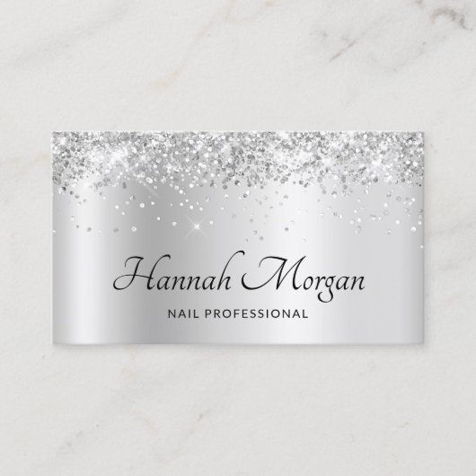 Elegant Bleek Silver Satin Ombre Folie en Glitter Visitekaartje (Voorkant)