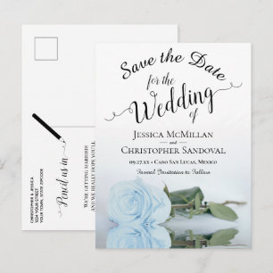 Elegant Bleek Stusty Blue Roos Wedding Save the Da Aankondigingskaart