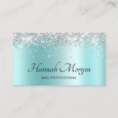 Elegant Bleek Turquoise Ombre Silver Glitter Visitekaartje (Voorkant)