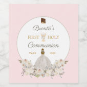 Elegant bleekroze waslabel eerste Heilige Communie Wijn Etiket (Enkel label)