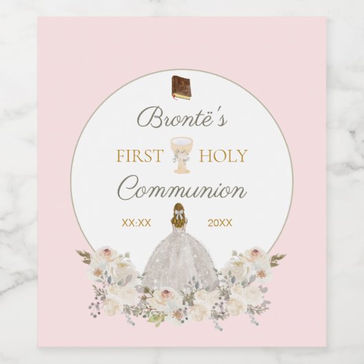 Elegant bleekroze waslabel eerste Heilige Communie Wijn Etiket (Enkel label)