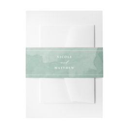 Elegant Bleke Groene Waterverf, bruiloft Uitnodigingen Wikkel