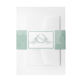Elegant Bleke Groene Waterverf, Monogram Wedding Uitnodigingen Wikkel