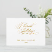 Elegant Blessed Feestdagen Gold Script Typografie Feestdagenkaart (Staand voorkant)