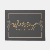 Elegant Blessed Home Flowers Grey Gold Custom Deurmat (Voorkant)