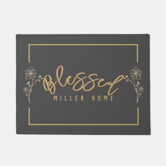 Elegant Blessed Home Flowers Grey Gold Custom Deurmat (Voorkant)