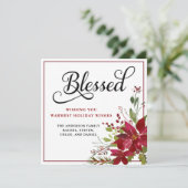 Elegant Blessed Red Floral Waterverf Feestdagenkaart (Staand voorkant)