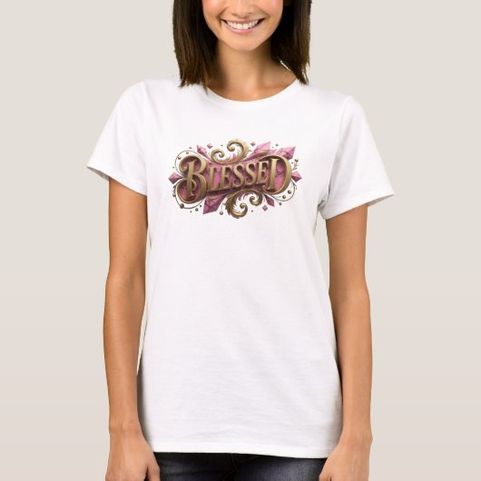 Elegant BLESSED Visueel Ontwerp T-shirt (Voorkant)