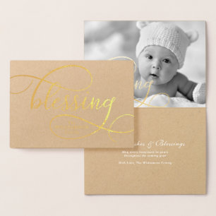 Elegant Blessing Script handschrift Family Holiday Folie Kaarten