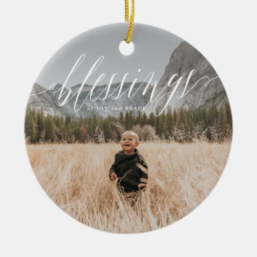 Elegant Blessings Script Holiday Ceramic Ornament (Voorkant)